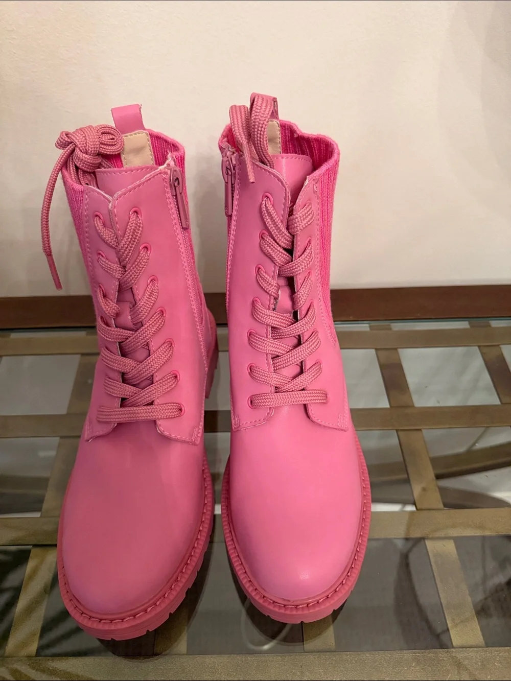 Sam Edelman Hot Pink Lace-Up Knit Combat Boots